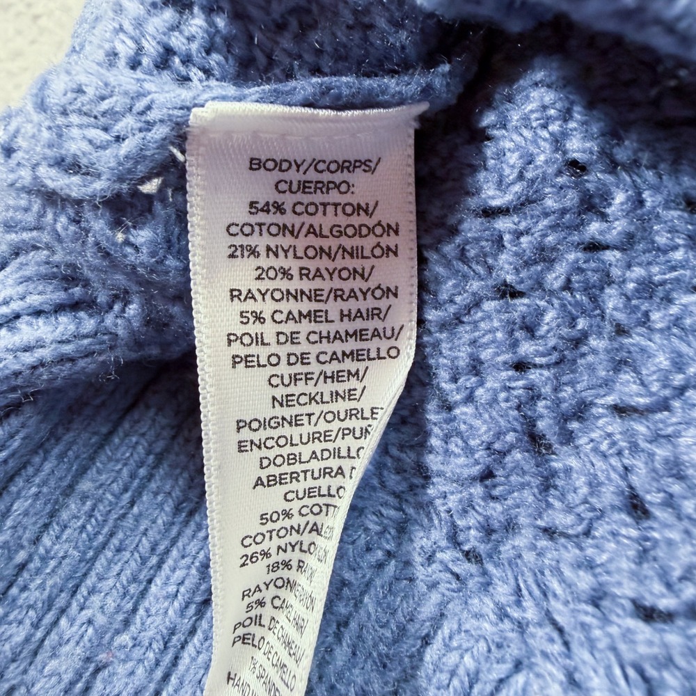 LOFT Sweater Womens Small Excellent Blue Basketweave Knit Cotton Camel Hair Mix - Picture 5 of 7